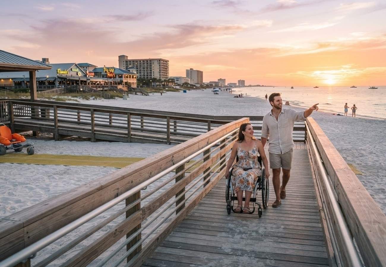 Accessible beach walkway with wheelchair access