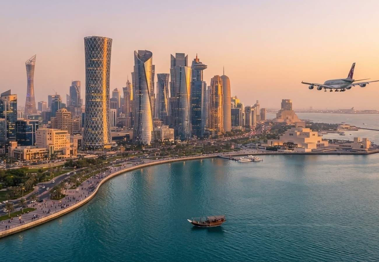 Modern Doha skyline showcasing luxury hotels and cultural landmarks