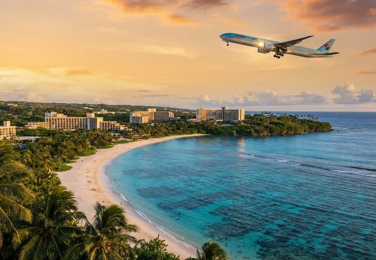 Aerial view of Tumon Bay resorts in Guam