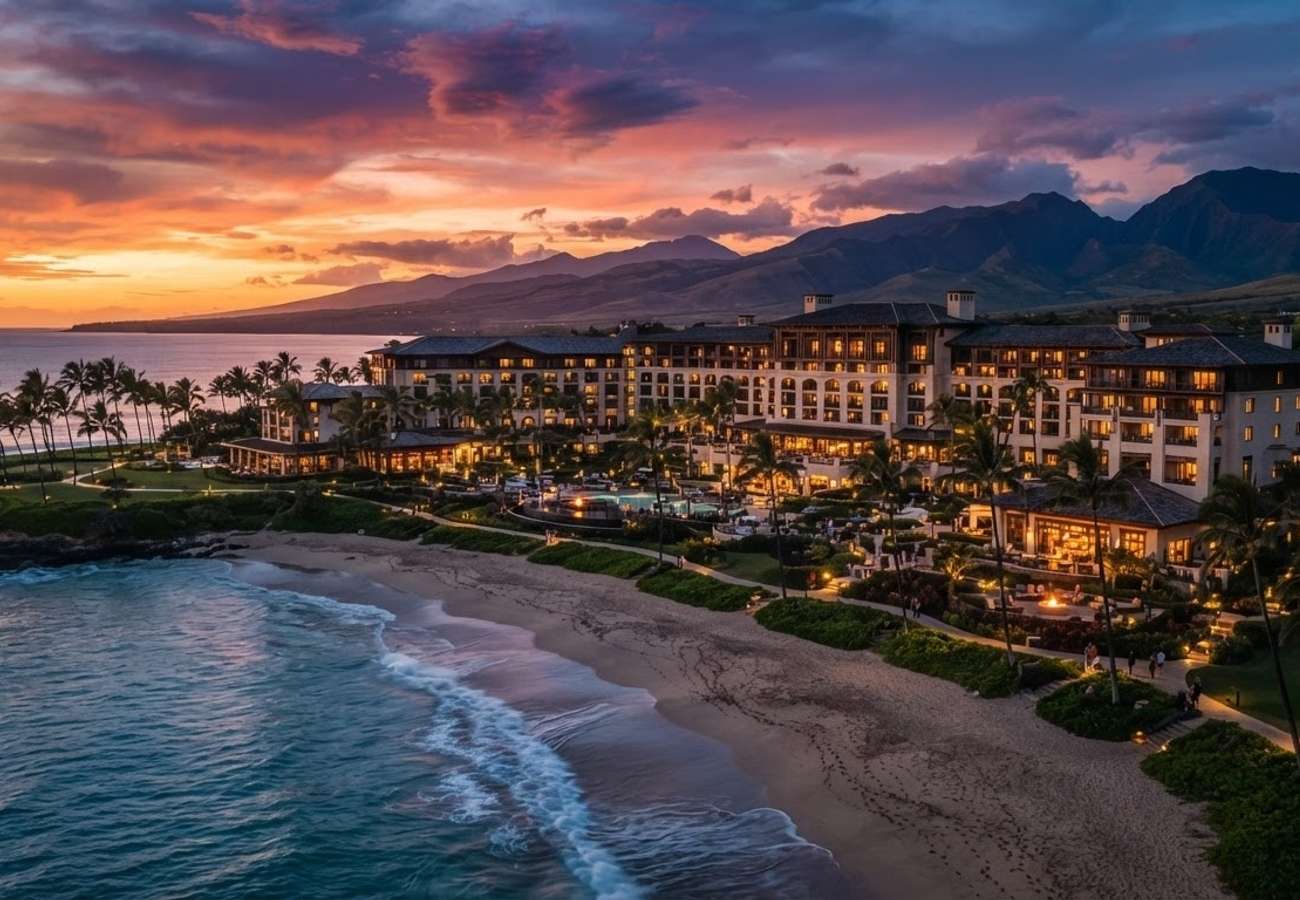 Aerial view of a luxury resort in Hawaii showing the intersection of tourism and natural environments