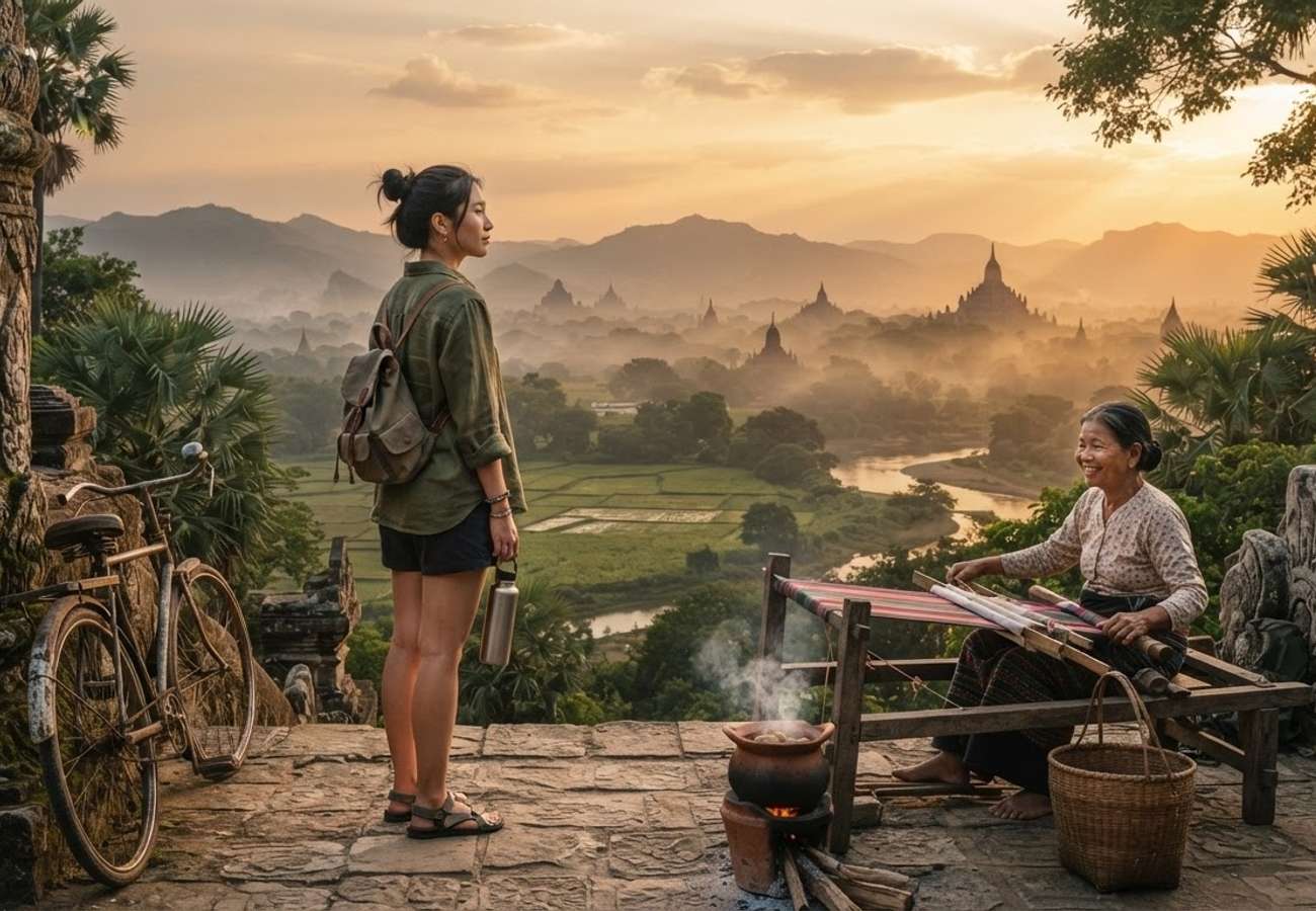 Young travelers exploring a cultural heritage site in Asia