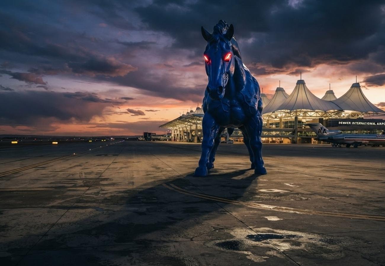 The Blue Mustang statue at Denver International Airport