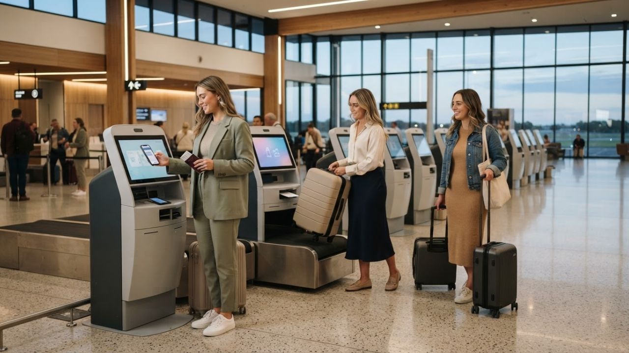A busy terminal at a UK airport with travelers preparing to board short-haul flights to Europe.