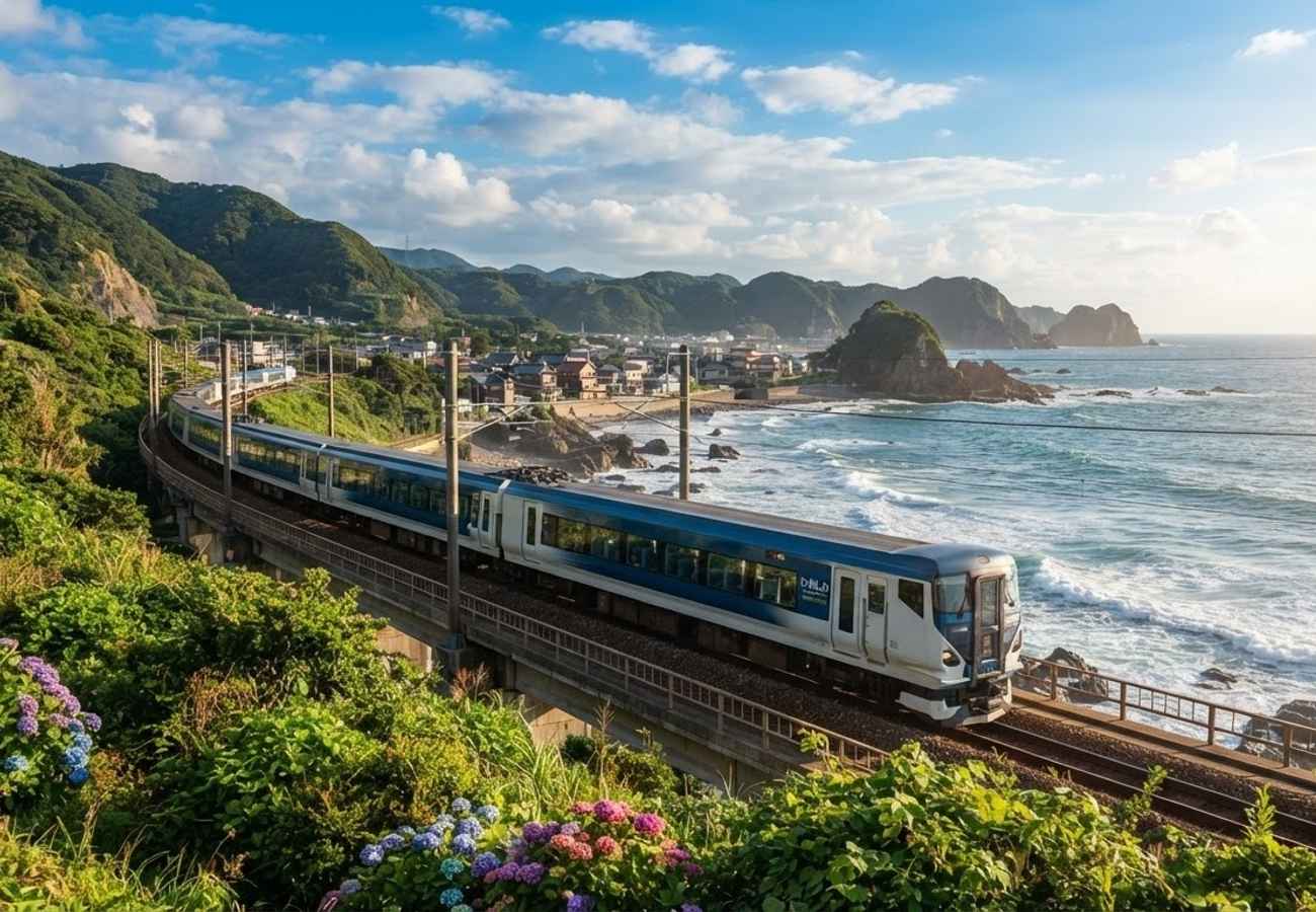 JR East Wakashio limited express train operating on the Sotobo Line in Chiba