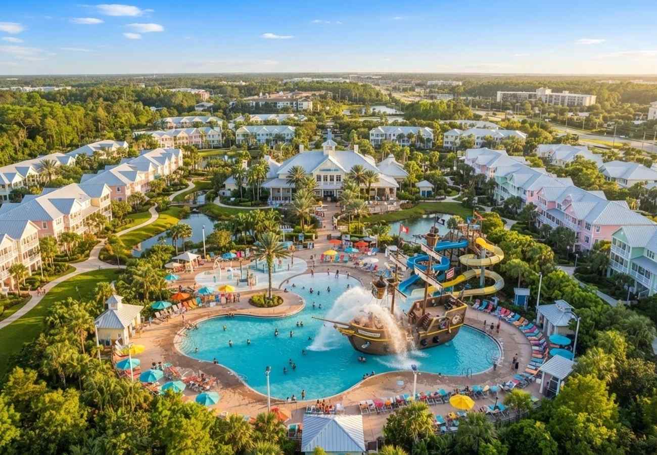 Aerial view of Marriott Vacation Club Harbour Lake resort in Orlando