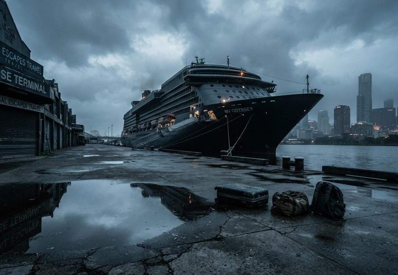Cruise ship docked at an Australian port representing the travel industry crisis