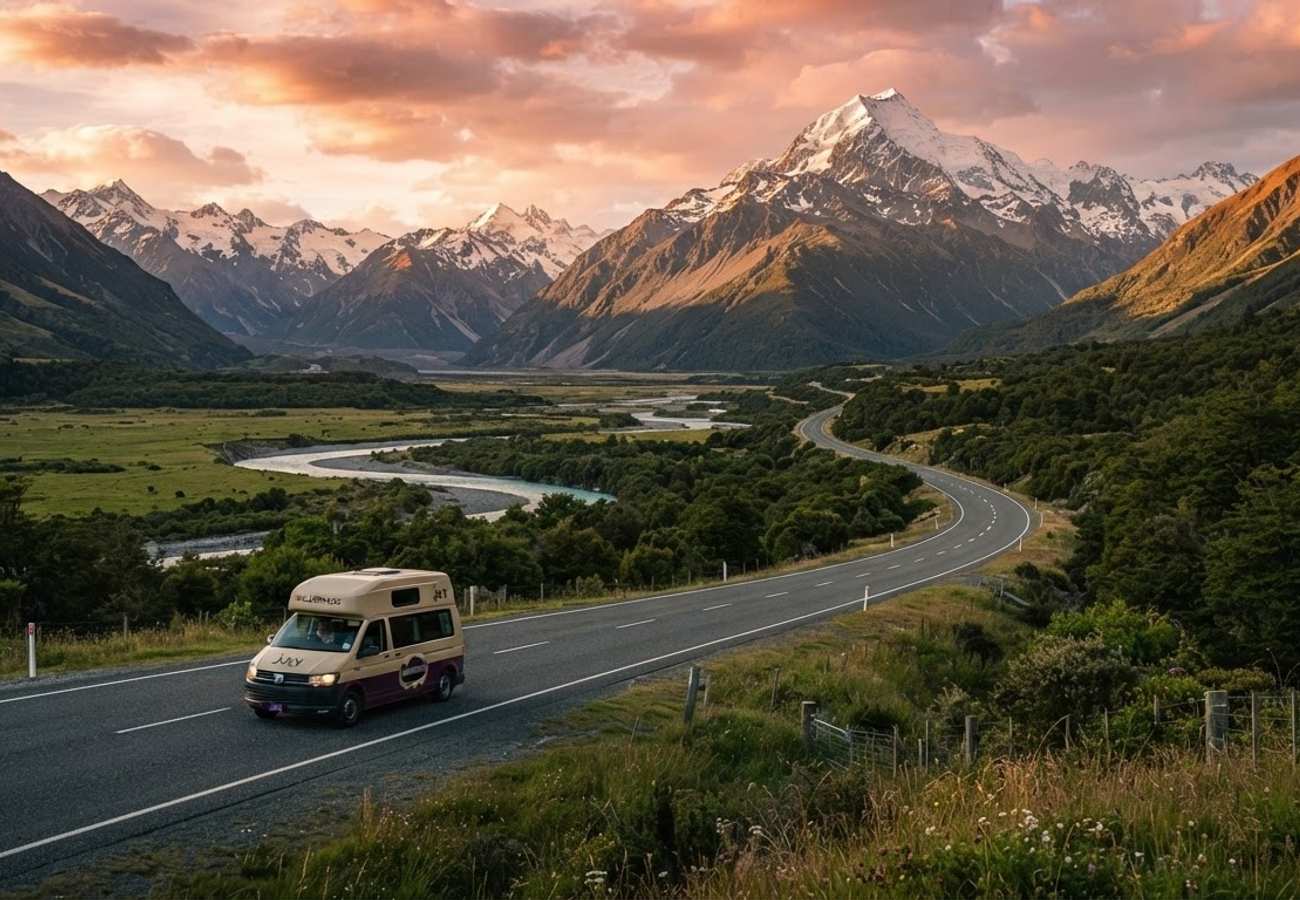A smartphone displaying a digital eSIM activation screen against a backdrop of New Zealand's Southern Alps