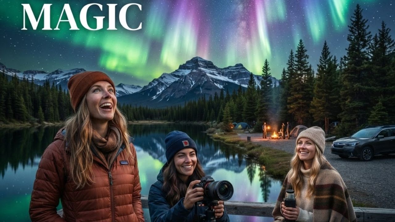 A photorealistic depiction of the green aurora borealis shining over a pine forest in Montana near the Canadian border.