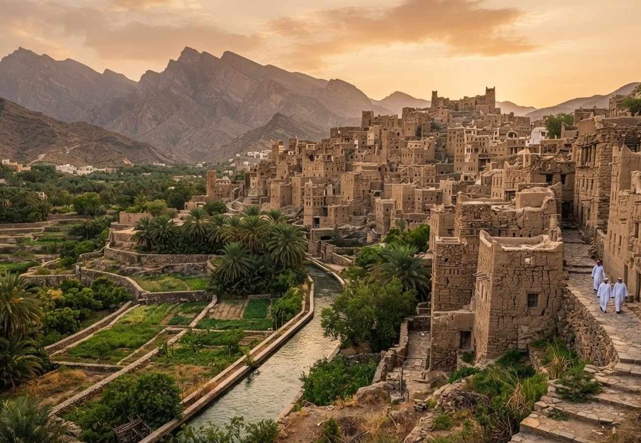 Traditional mud-brick architecture in Al Hamra, Oman