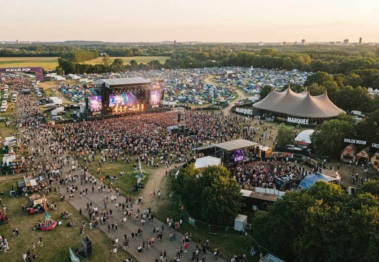 Aerial view of Festivalpark Kiewit during Pukkelpop music festival
