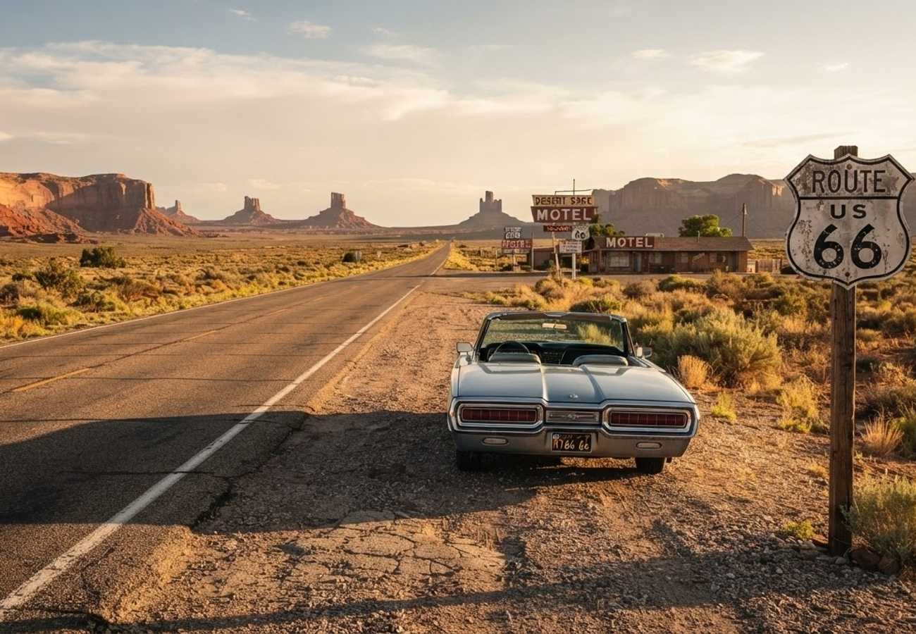 Historic Route 66 highway landscape during the 2026 Centennial Roadshow