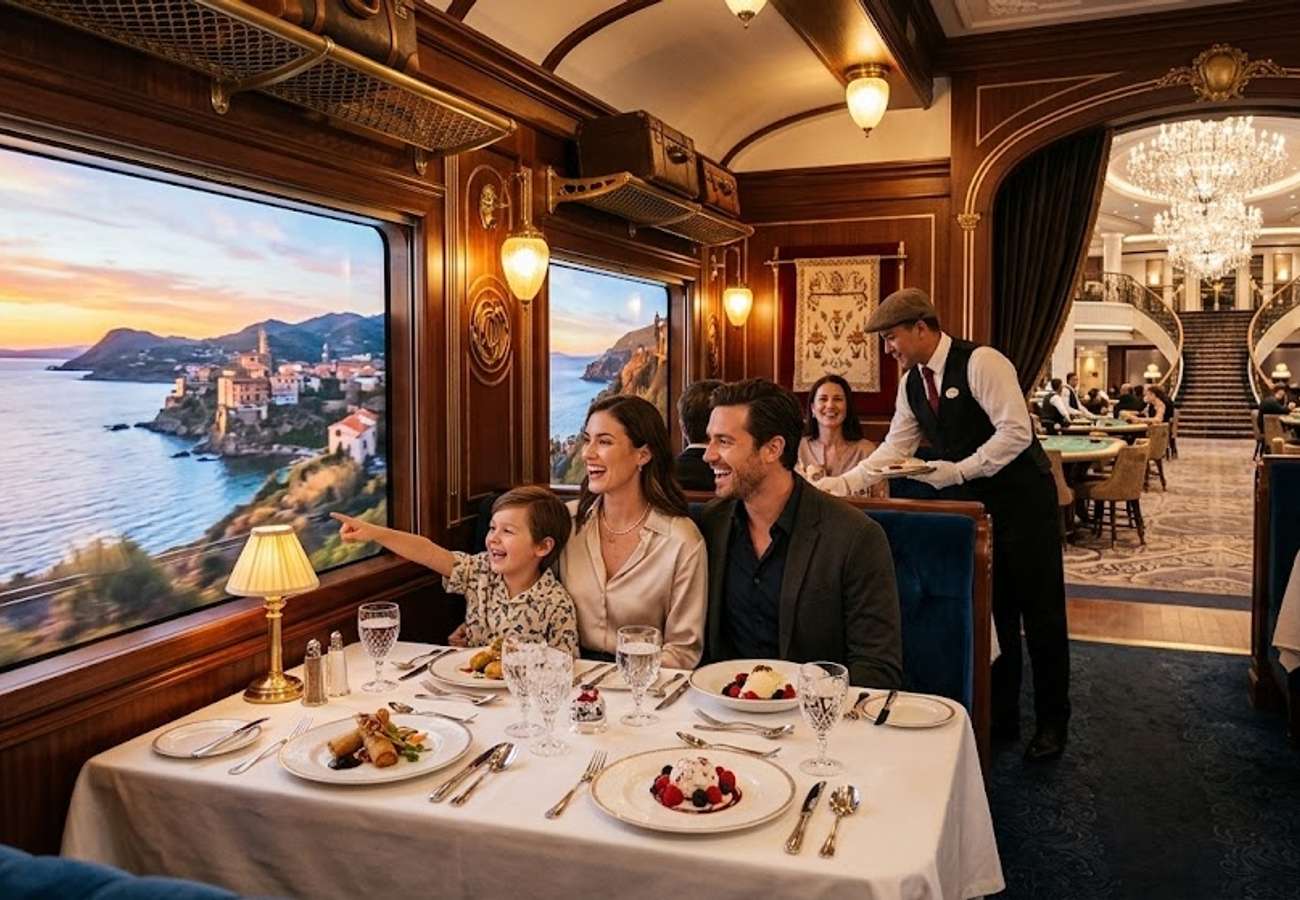 Royal Caribbean Legend of the Seas immersive dining train and casino