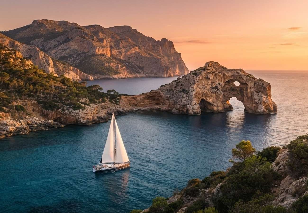The iconic limestone hole of Sa Foradada overlooking the Mediterranean Sea in Mallorca