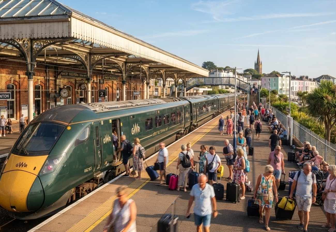 Paignton railway station platform serving GWR trains
