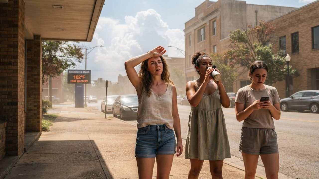 A heat shimmer rising off an empty highway under a bright sun in the American South