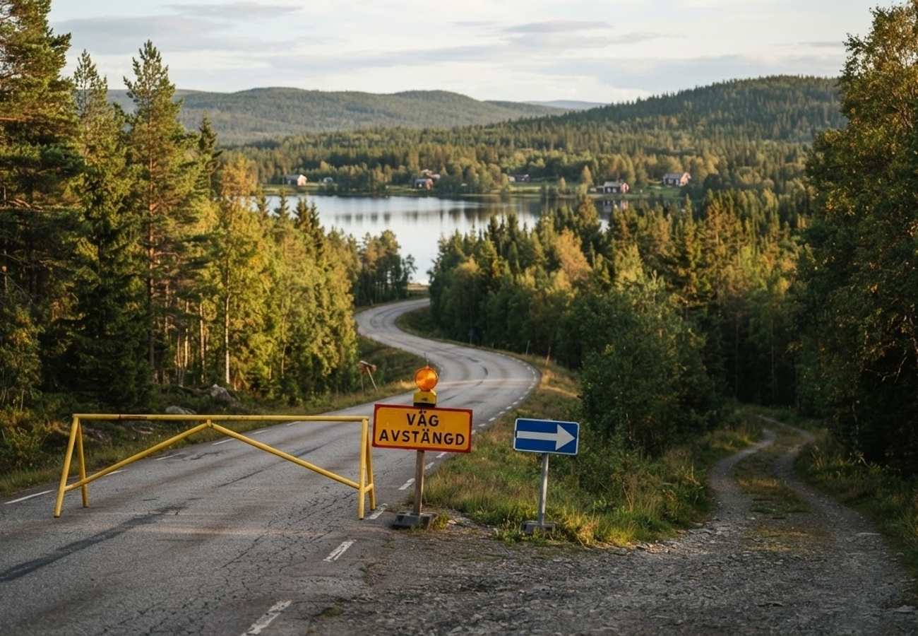 Rural road winding through the forests of Jämtland, Sweden