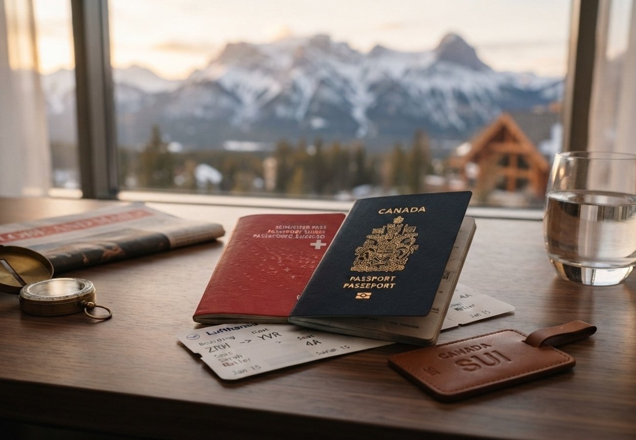 Canadian landscape featuring mountains and urban skyline