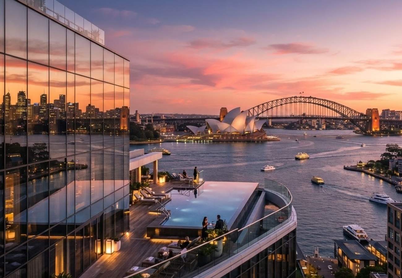 Modern luxury hotel room in Sydney featuring smart technology integration