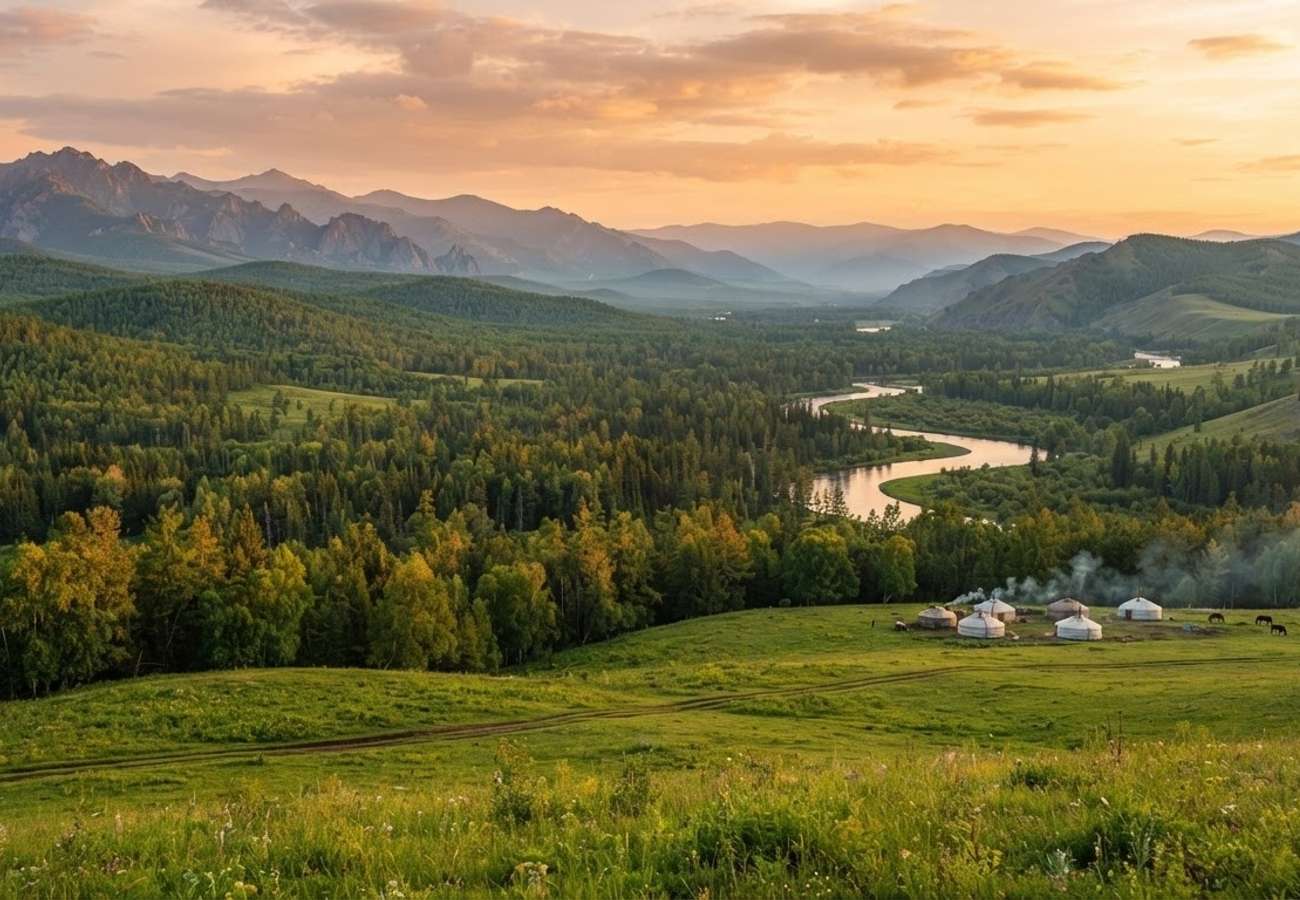 Lush grasslands and coniferous forests of the Greater Khingan range in Inner Mongolia