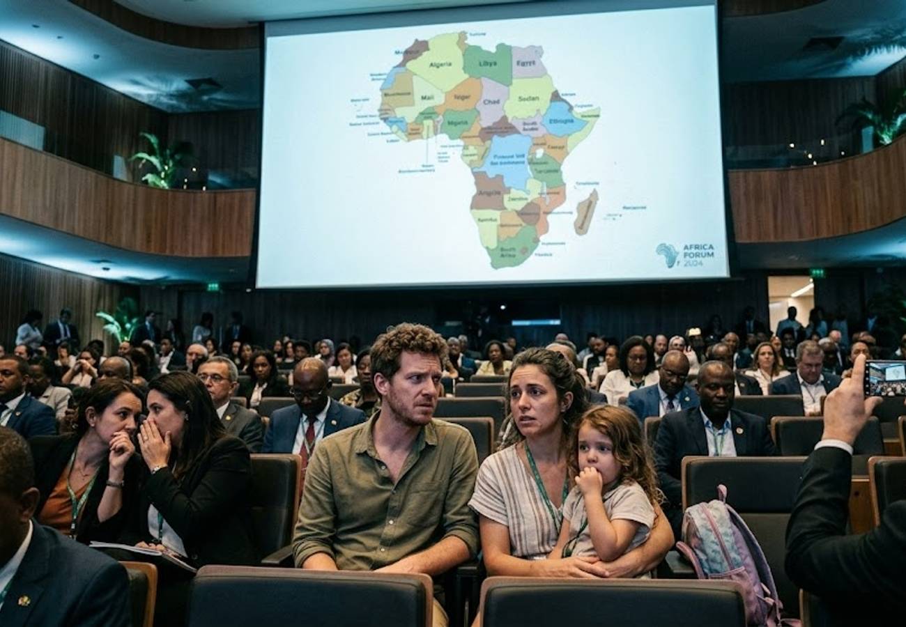 Conceptual image of a distorted map of Africa with AI digital elements overlaying the continent