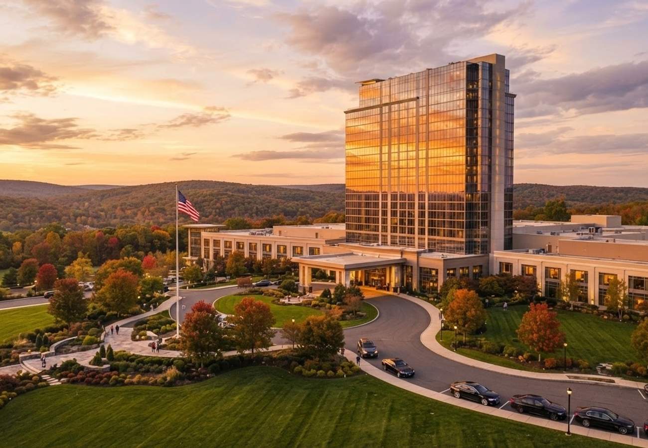 Aerial view of Valley Forge Casino Resort and surrounding Montgomery County area