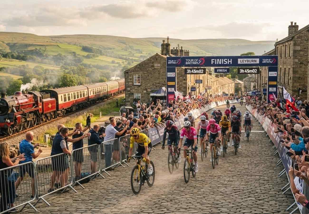 Heritage train traveling through the scenic Yorkshire Dales