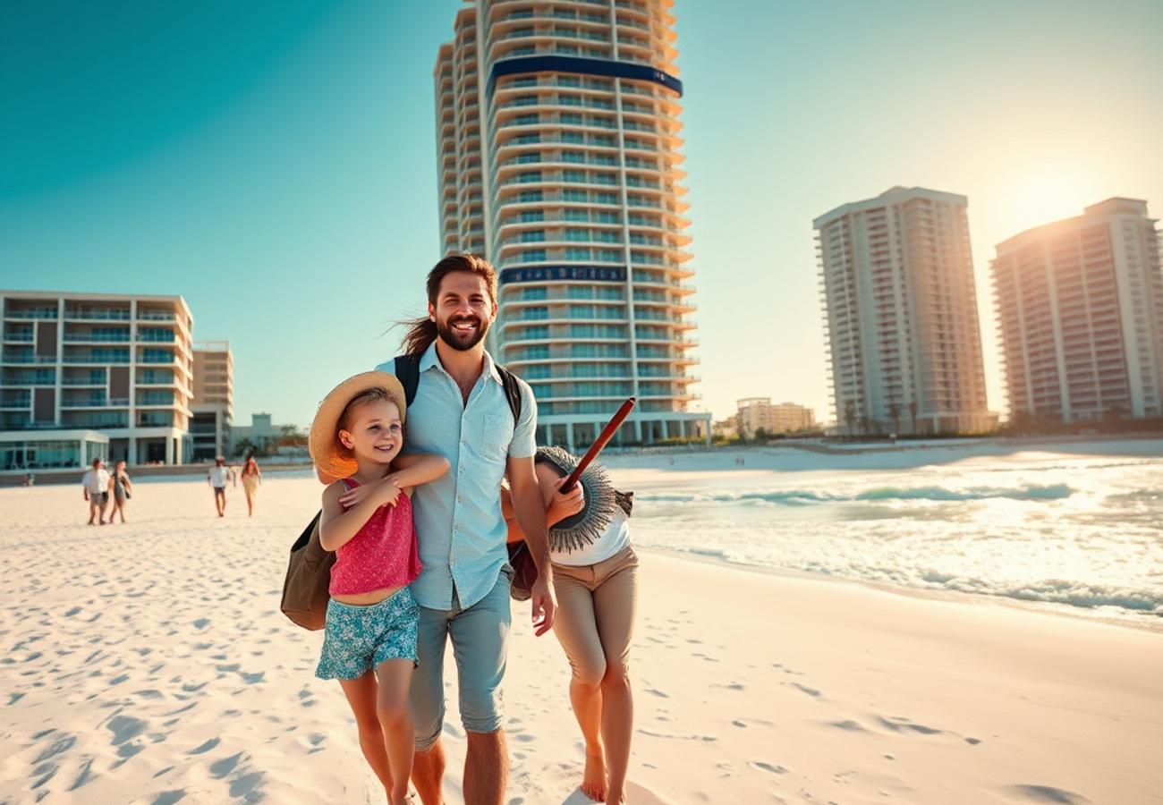 Oceanfront view of the Club Wyndham Ocean Walk resort towers in Daytona Beach
