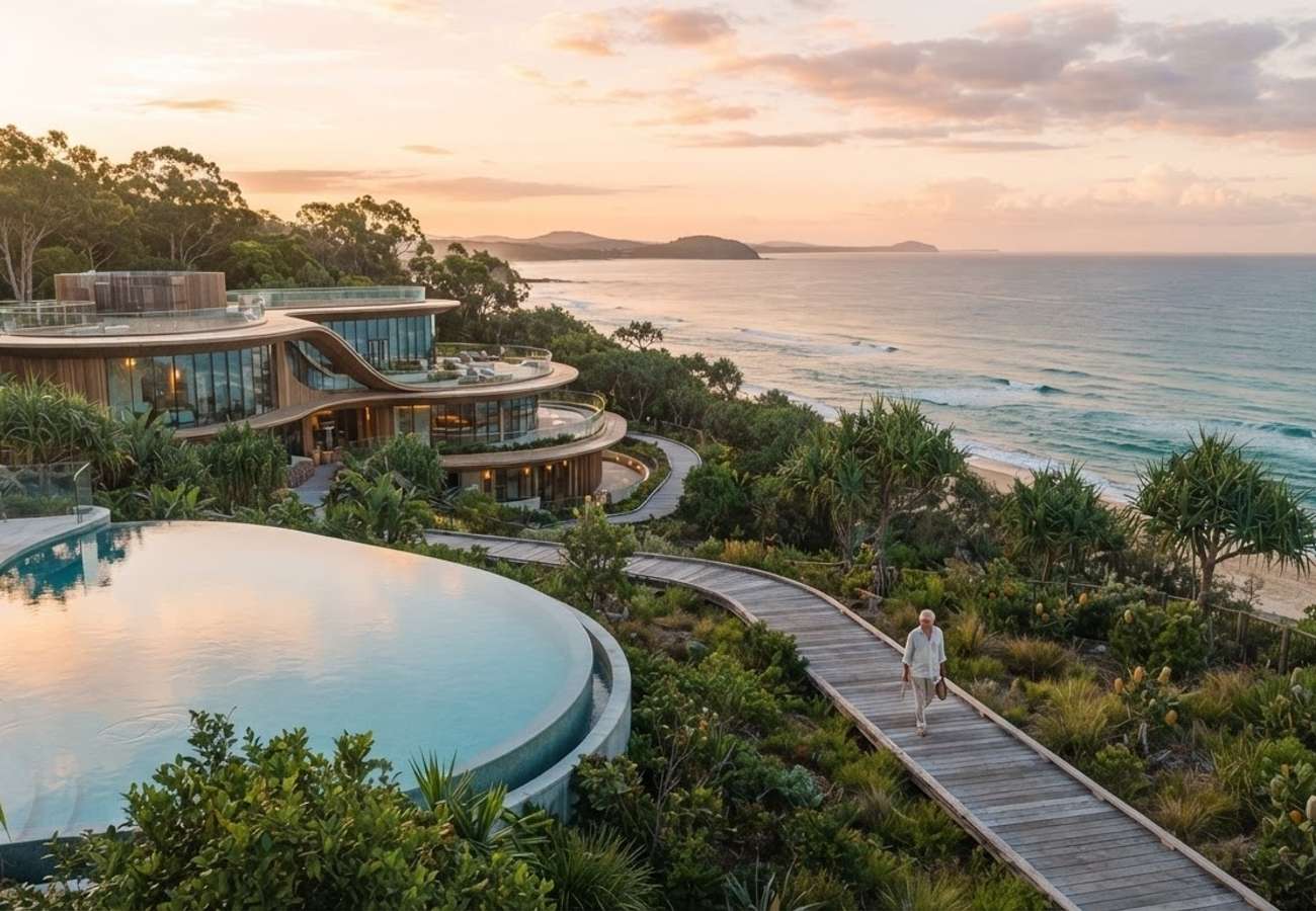 Modern medical facility overlooking a coastal Australian landscape