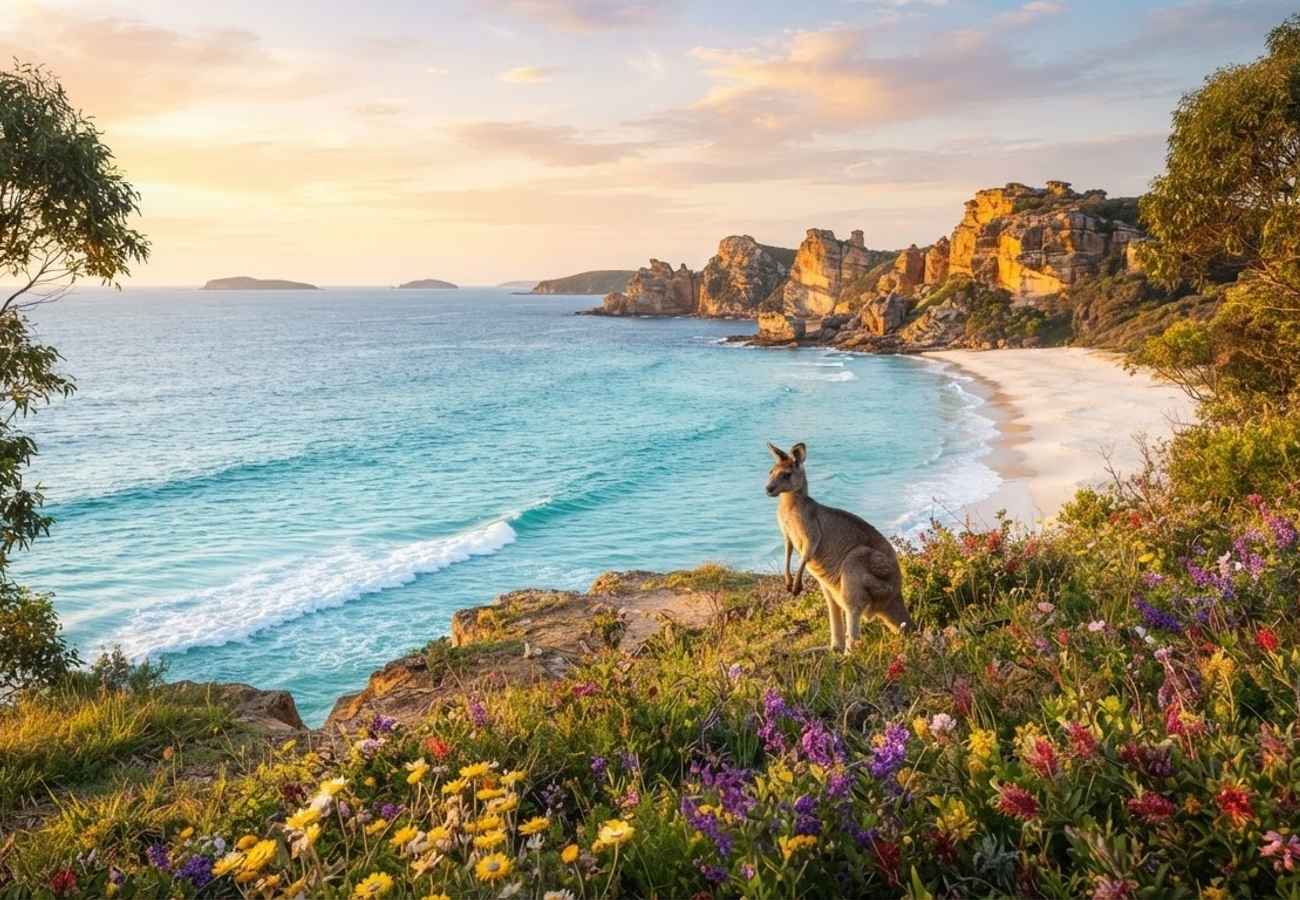 Aerial view of the Australian coastline during spring