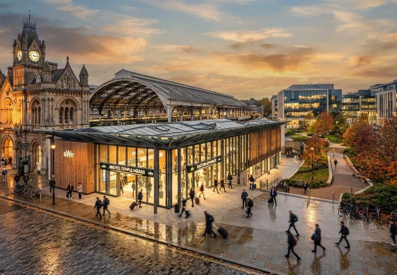 Architectural visualization of the new eastern entrance at Bristol Temple Meads station