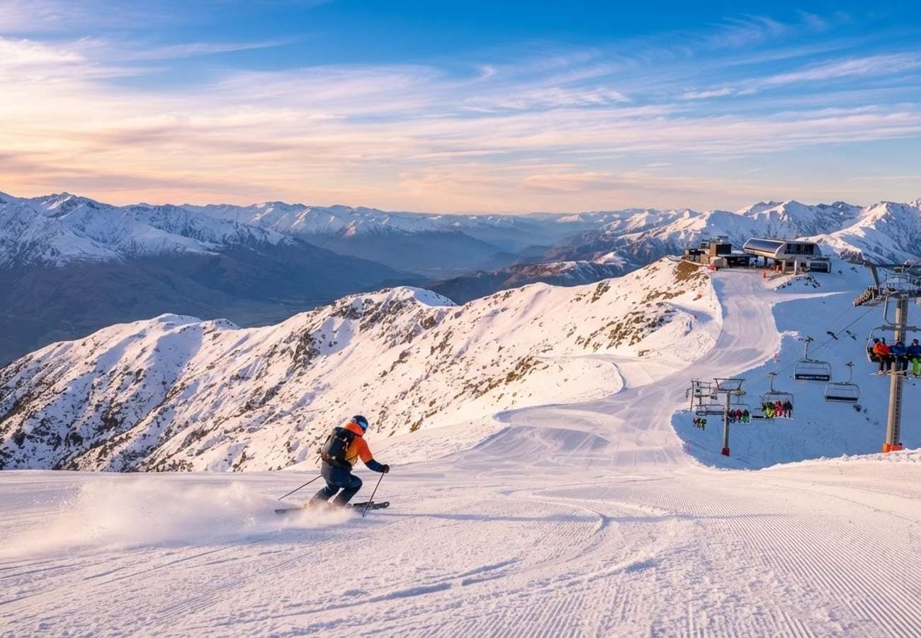 Aerial view of Cardrona Alpine Resort slopes in New Zealand