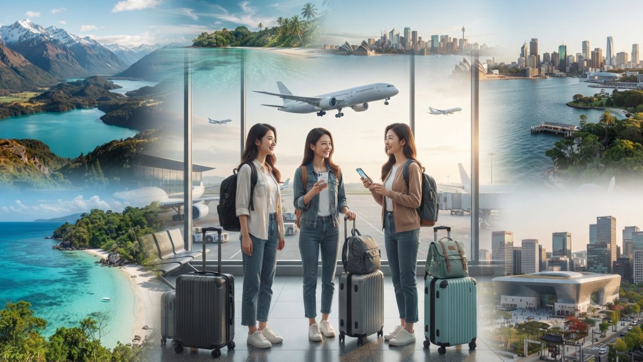 International flight routes across Asia-Pacific connecting China, New Zealand, Philippines, and South Korea