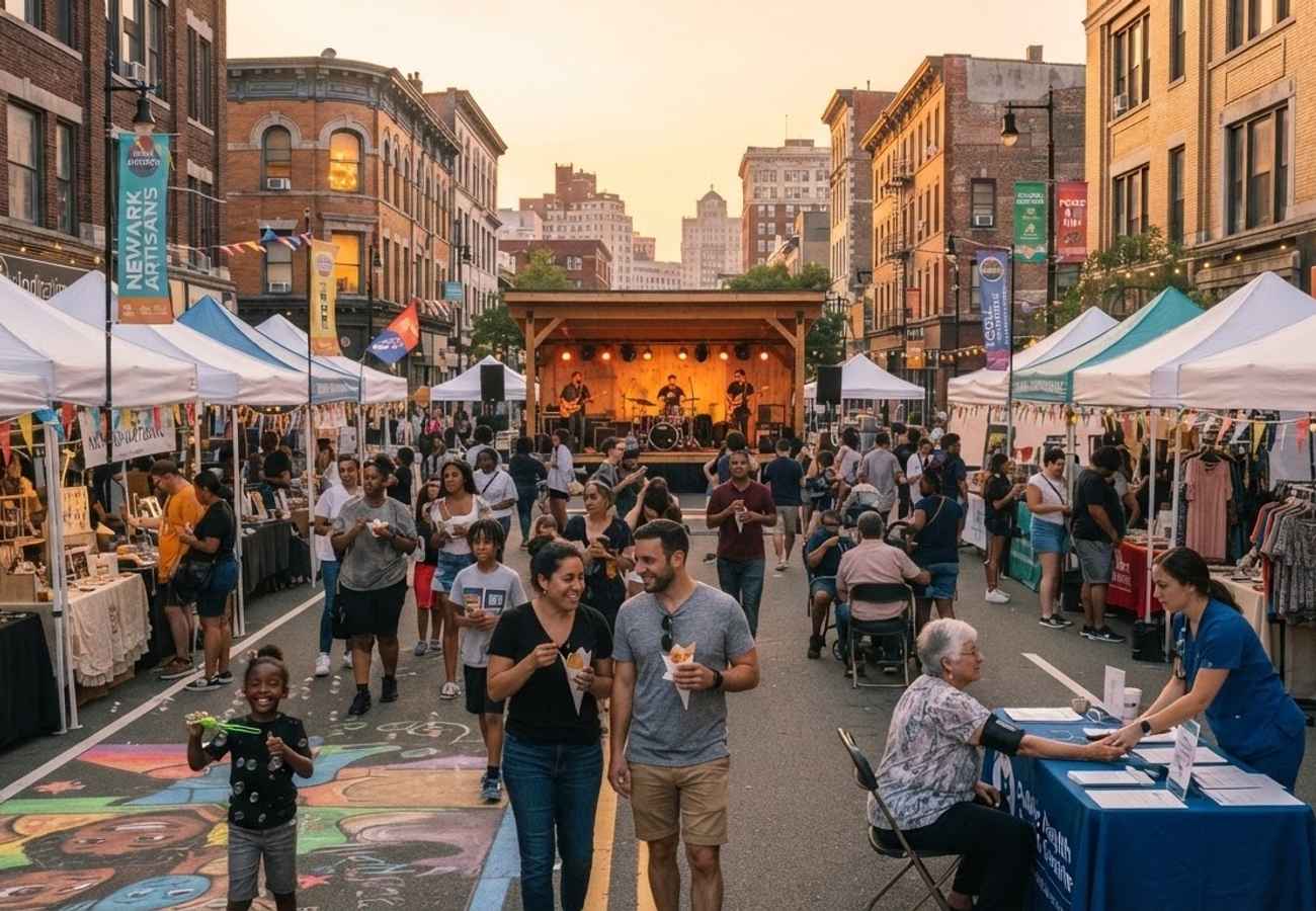 Crowds gathering at the Halsey Street festival in downtown Newark New Jersey