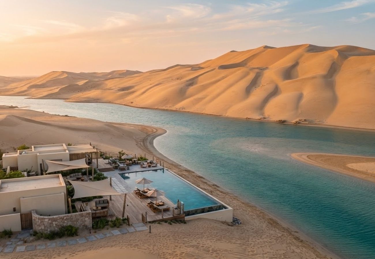 Luxury coastal resort and beach landscape in Qatar