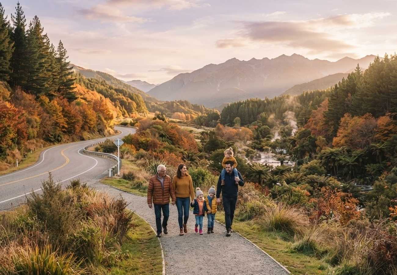Autumn landscapes in New Zealand featuring gold foliage and mountains