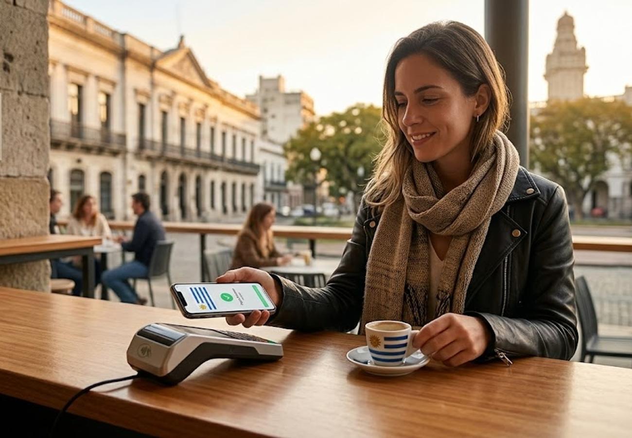 Digital payment terminal in a Uruguayan cafe