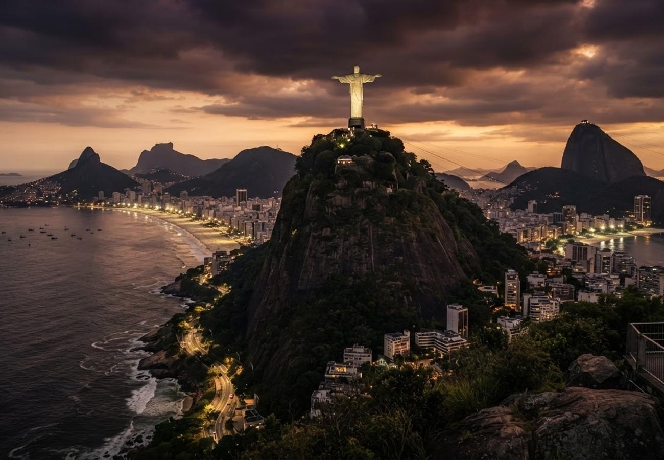 Aerial view of Rio de Janeiro coastline and urban landscape