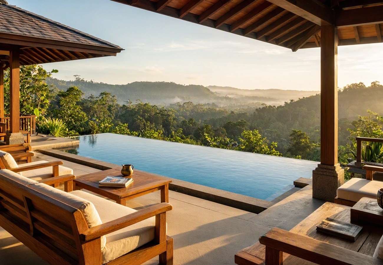 Aerial view of luxury hotel resorts in Bali Indonesia