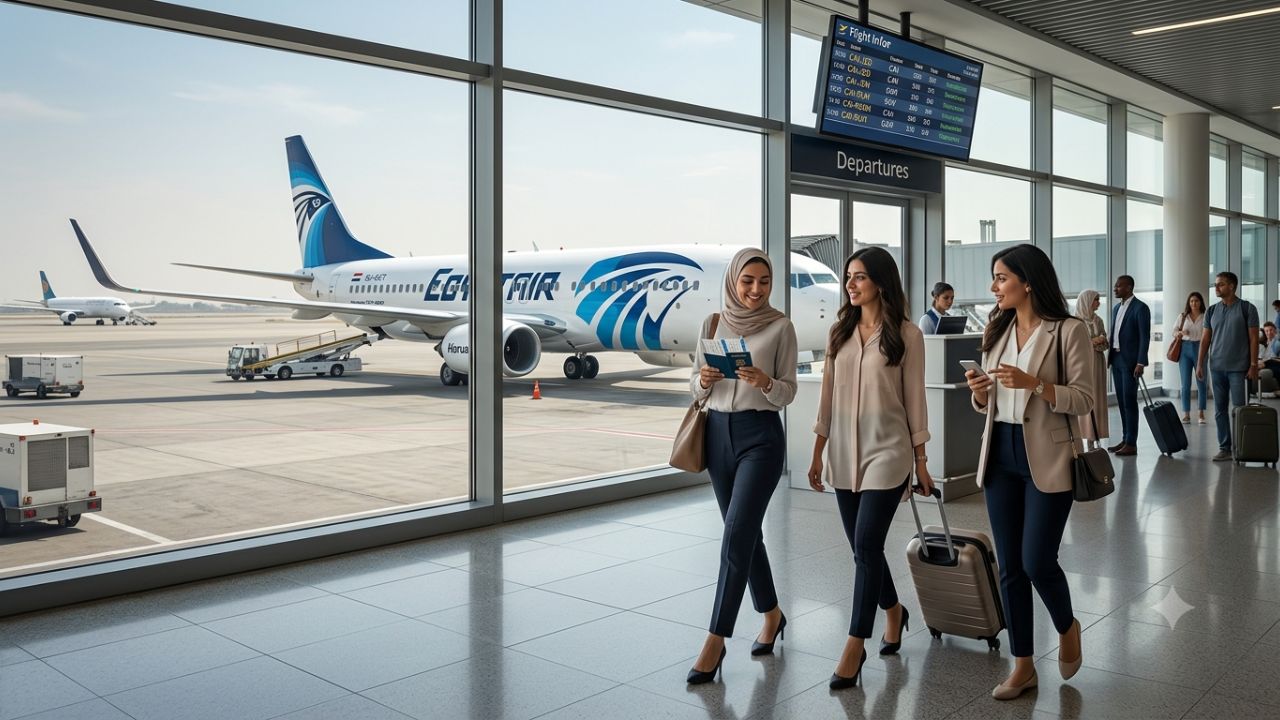 EgyptAir and Saudia aircraft on airport apron connecting Cairo and Riyadh