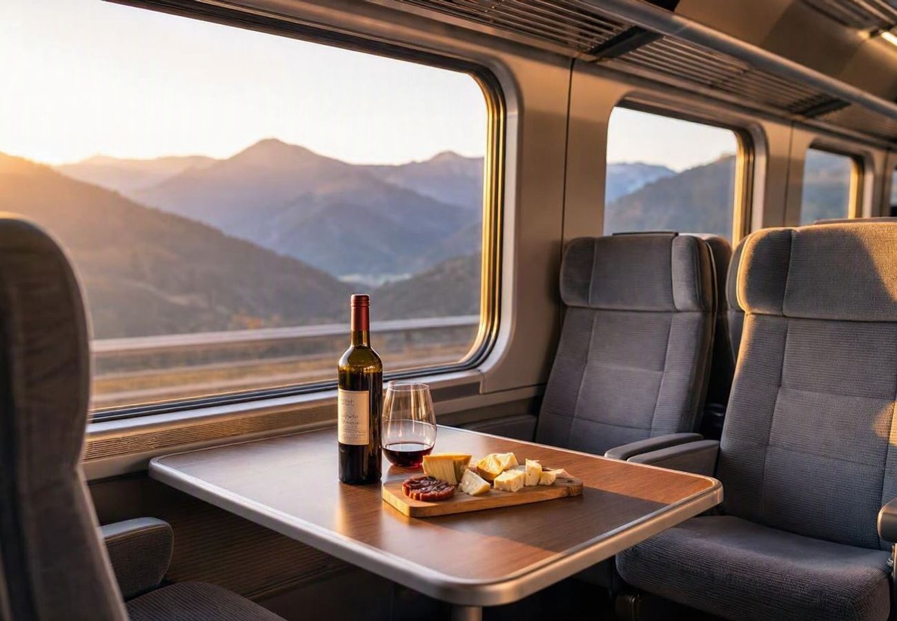 Modern high-speed train traversing the border between Spain and France