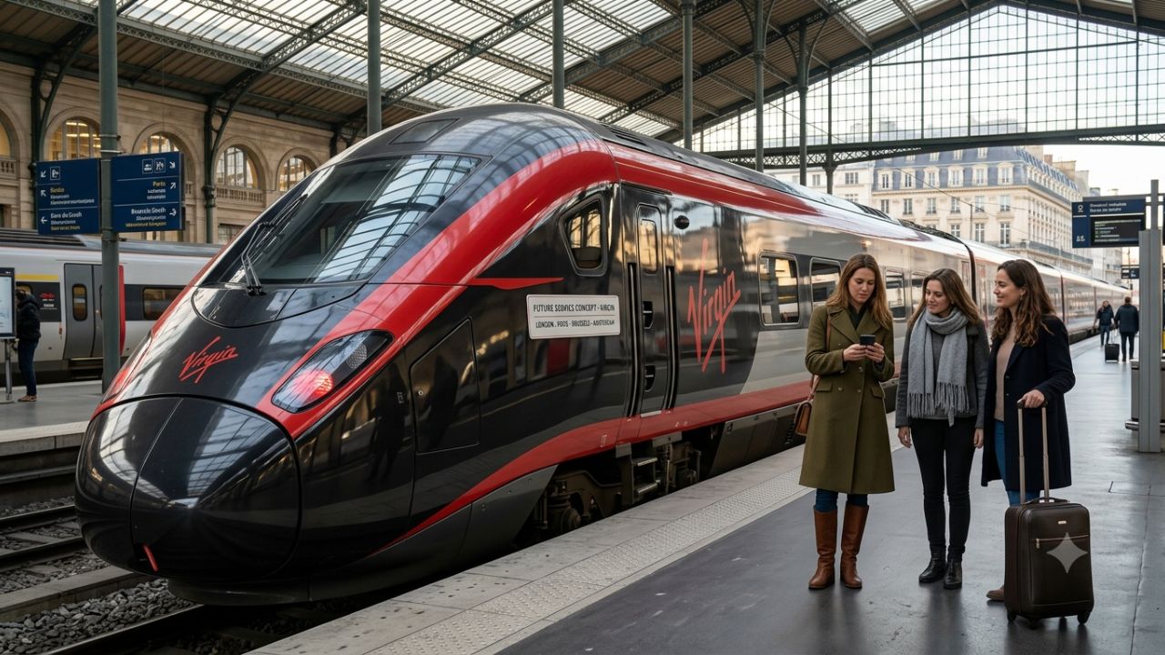 High-speed train entering St Pancras International Station in London for cross-Channel travel