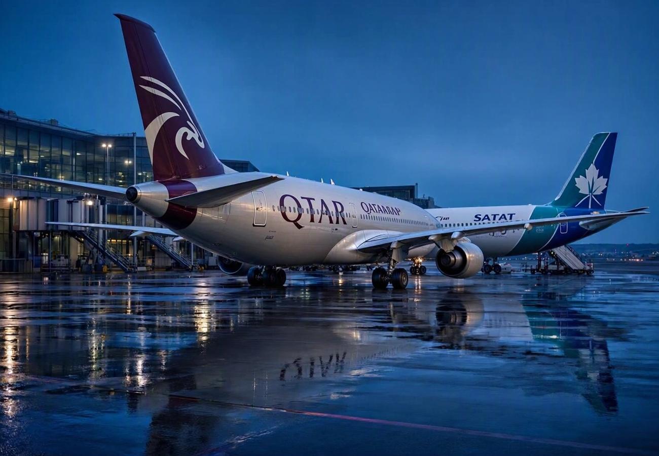 Qatar Airways aircraft on the tarmac representing the new Canada-Qatar partnership