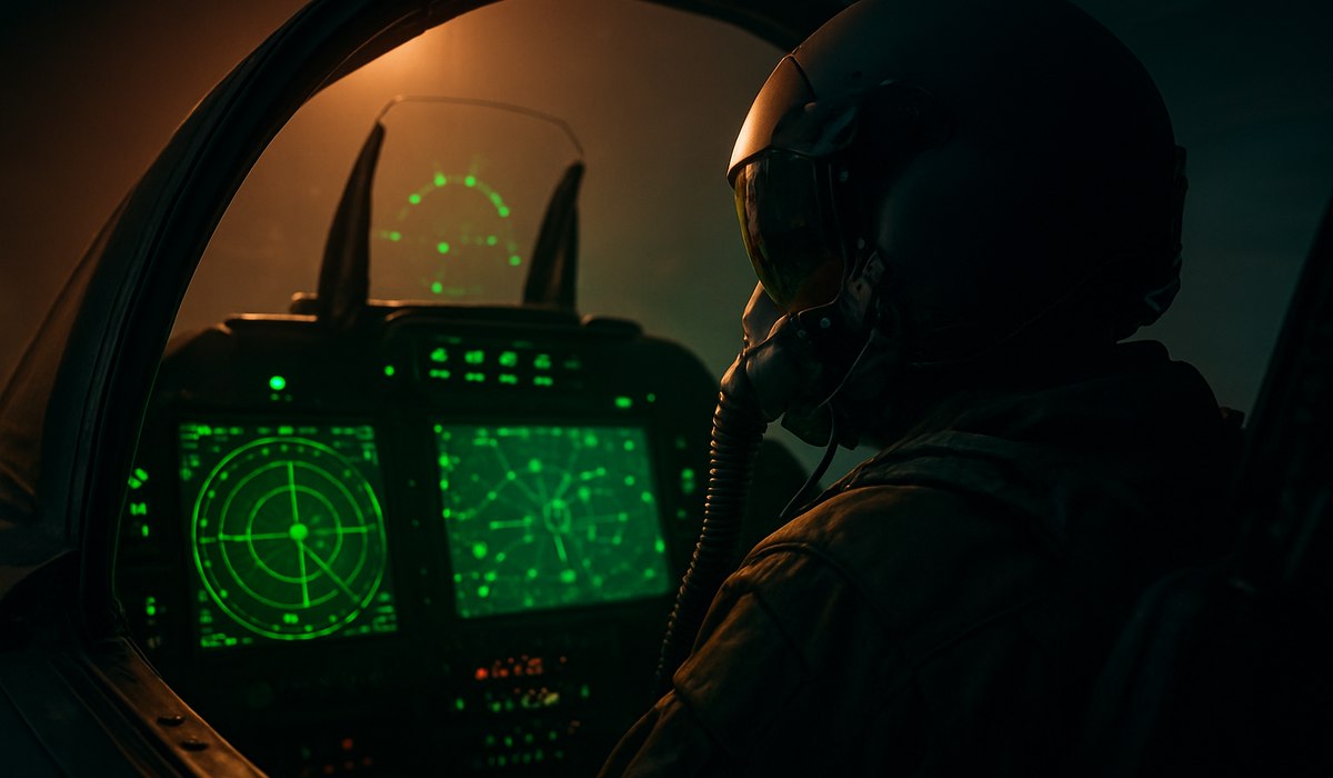 Advanced AESA radar display system in modern fighter jet cockpit, 2026