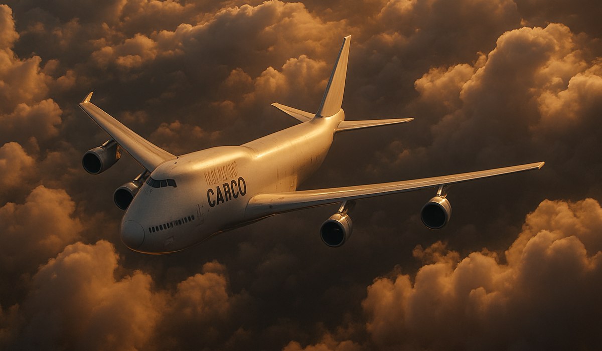 Boeing 747 jumbo jet on tarmac, cargo freighter design, 2026
