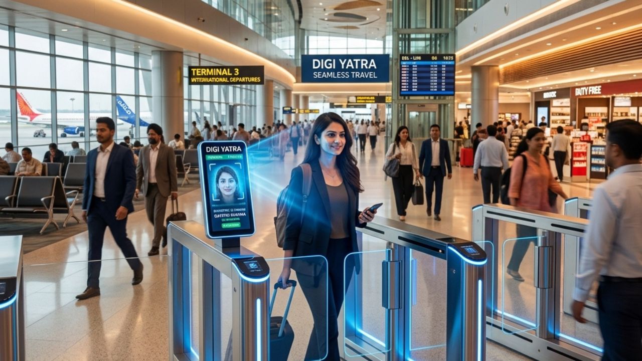 Digi Yatra biometric international transit gate at Indian airport terminal