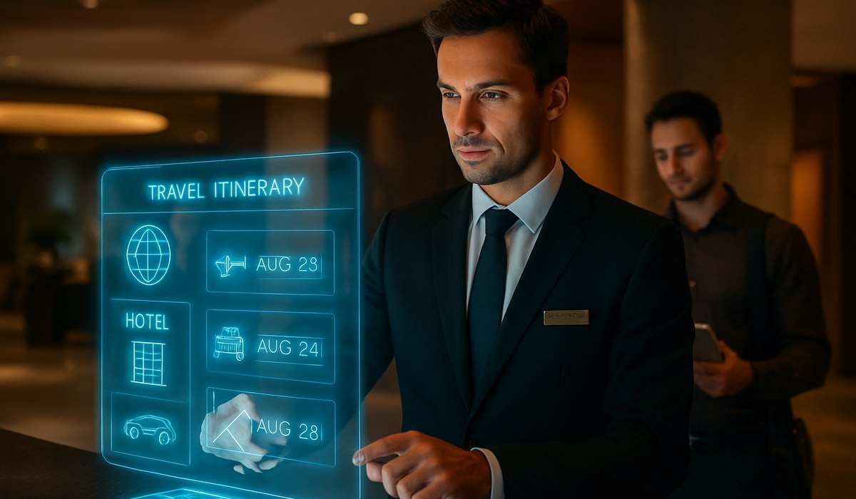 Hilton hotel technology dashboard showcasing AI trip planner interface in 2026
