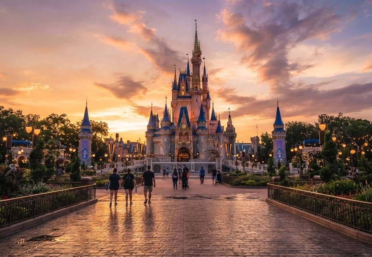 Digital representation of Disney theme park experiences on a smartphone screen