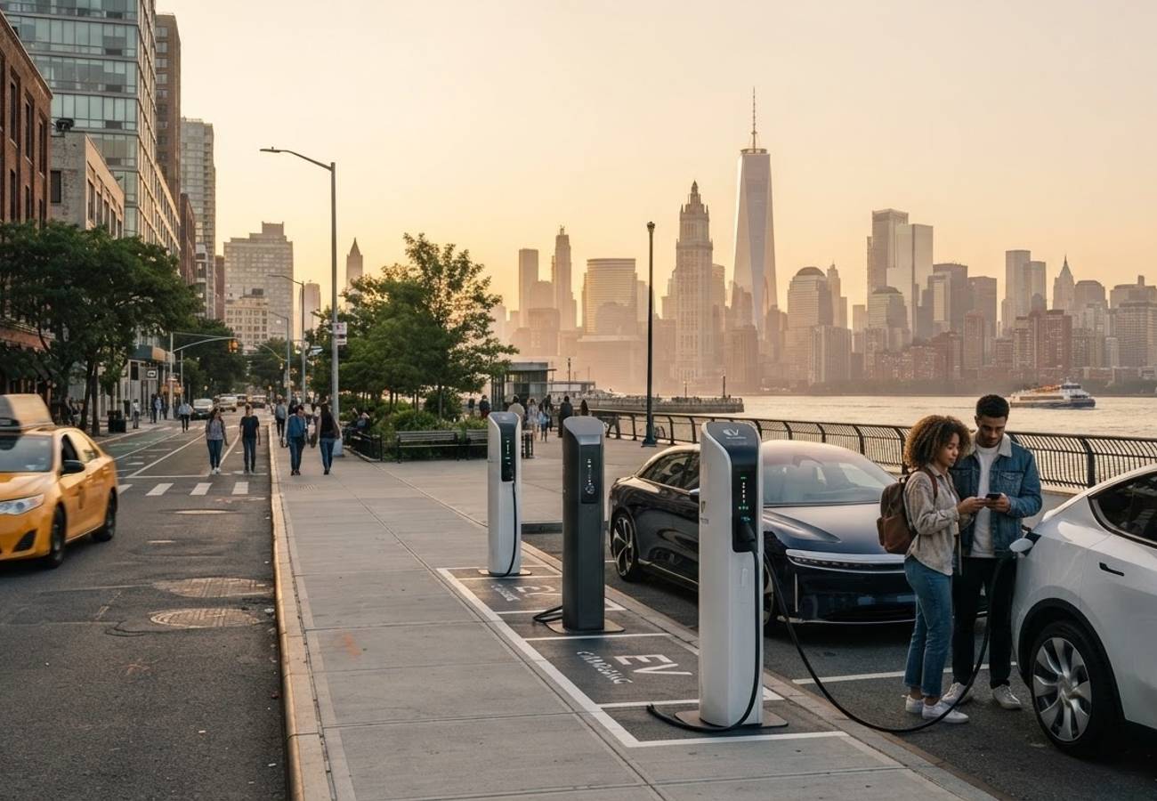 Electric vehicle charging station in a major US city