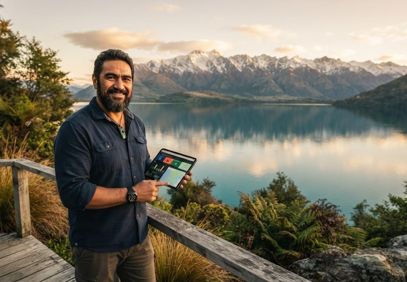 Digital representation of AI travel planning and New Zealand tourism