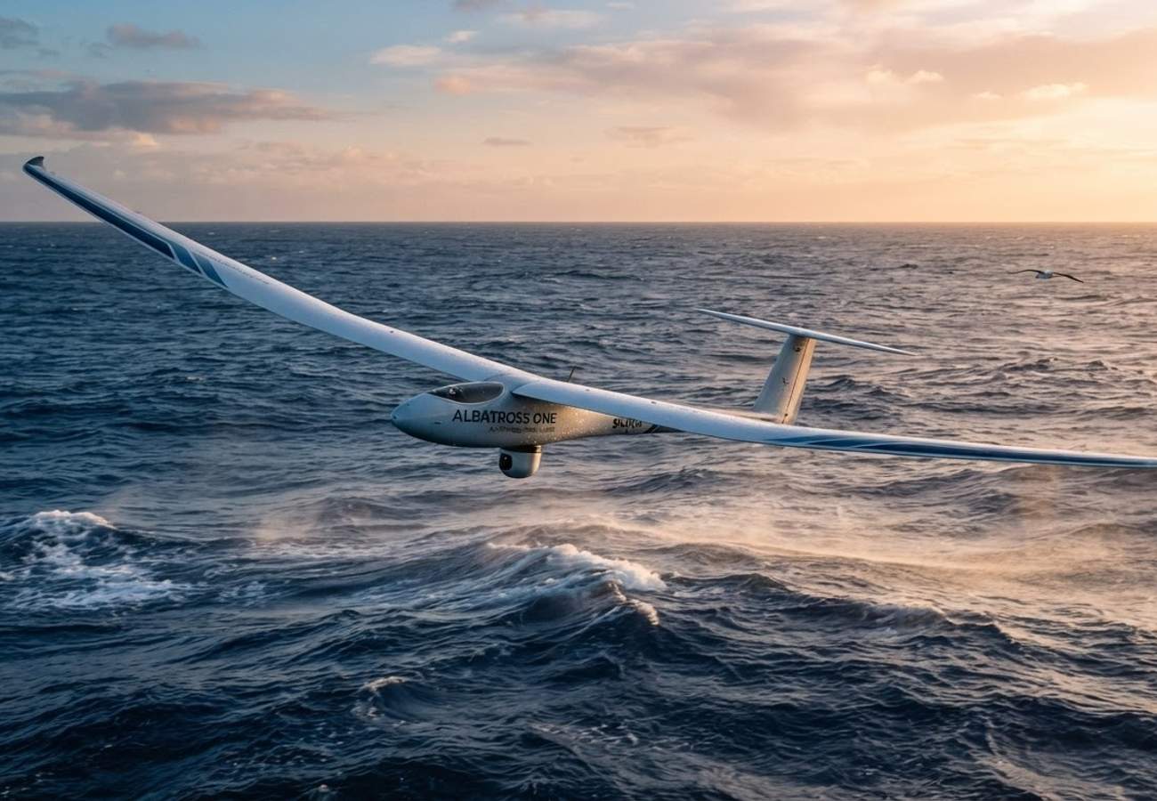 Conceptual autonomous aircraft utilizing dynamic soaring over the ocean